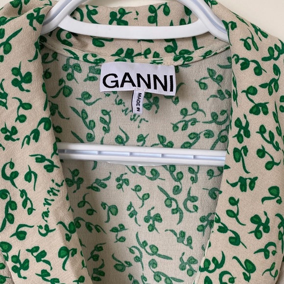 Ganni green leaf crepe wrap dress - Picture 8 of 11